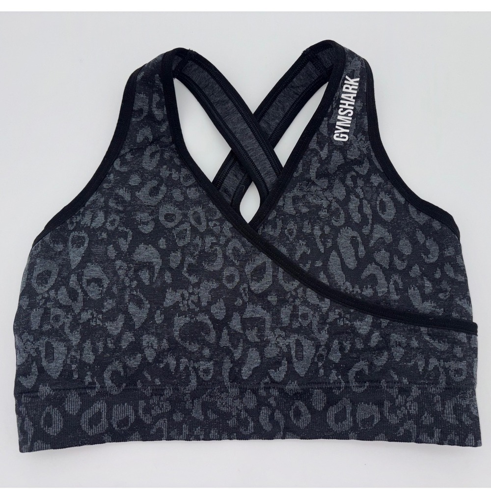 GYMSHARK Leopard Sports Bra Animal Print Adapt Seamless Black Workoutโ Large